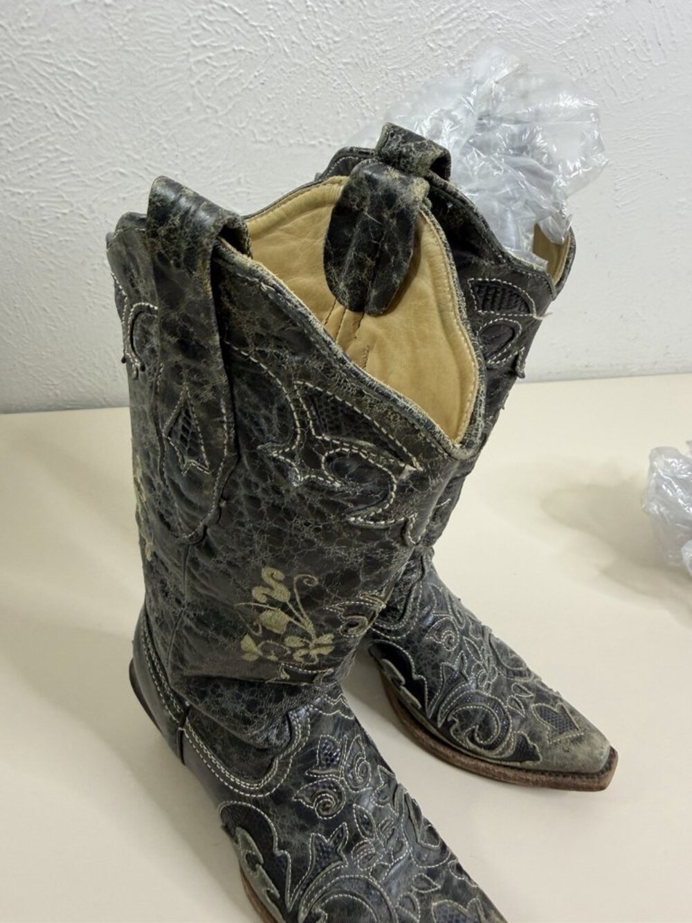 Corral 5.5 C1198 Black Lizard Inlay Cowgirl Western Boots Snip Toe Distress - Picture 10 of 13
